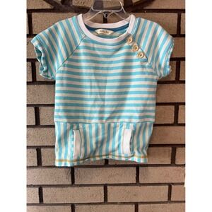 Matilda Jane Striped Pocket Tunic Top Wooden Buttons Girls Size 4 Turquoise